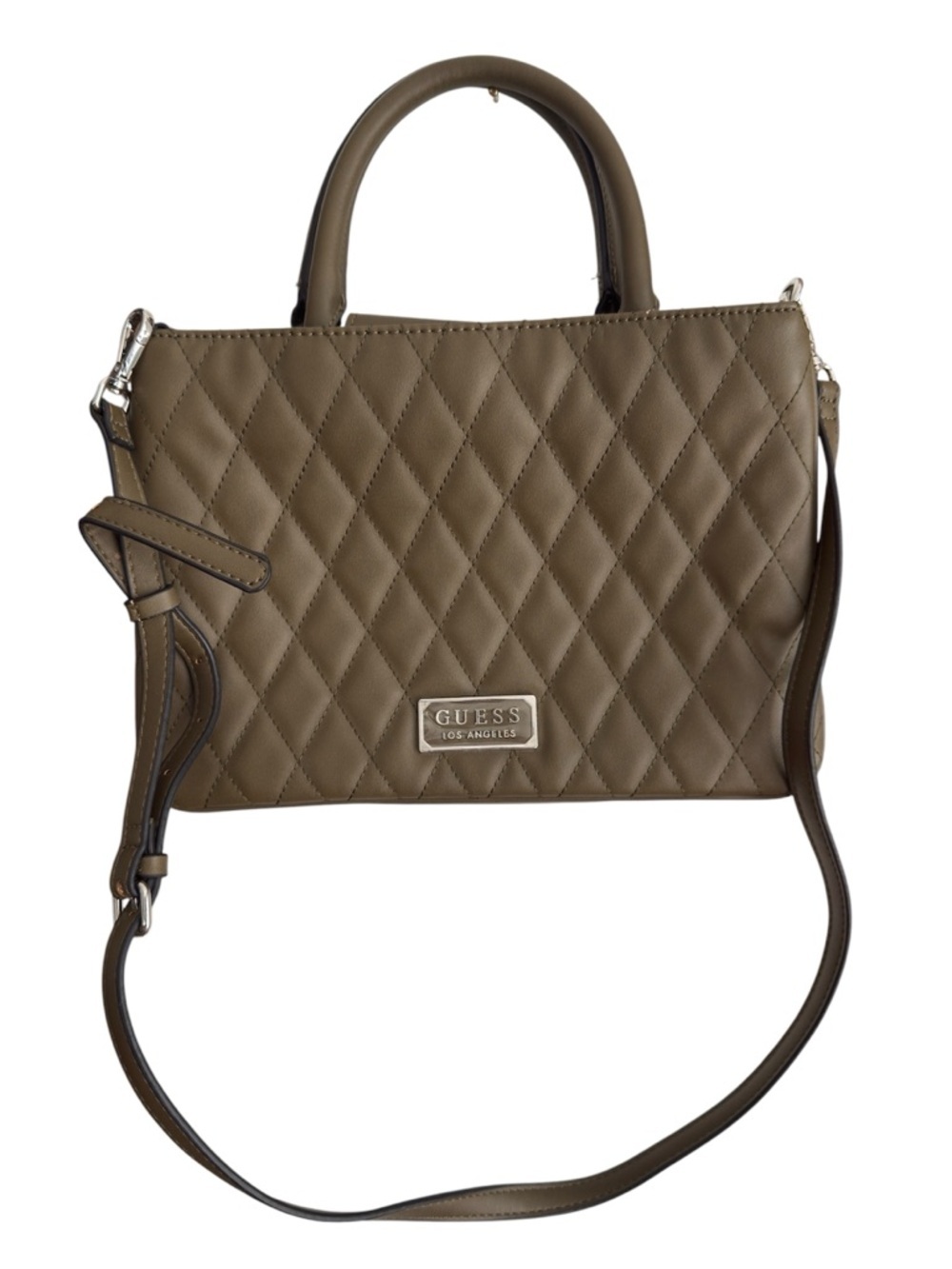 Guess Quilted Olive Top Handle Crossbody Bag
